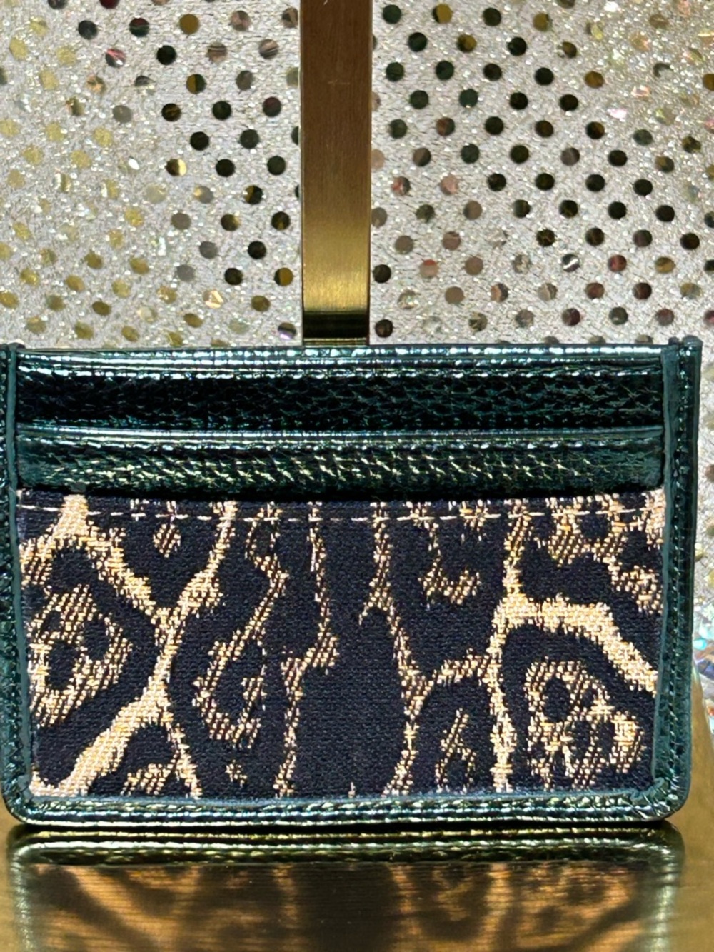 Kurt Geiger Metallic Teal and Tan Leopard Jacquard Card Case Approx. 4x 2.5 - Picture 3 of 10